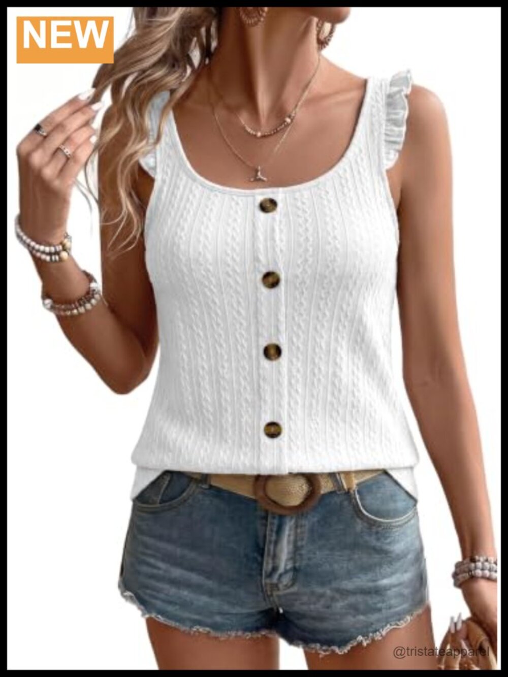 Women's Sleeveless Ruffle Strap Button Down Tank Top Cami Boho Summer Blouse